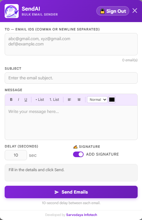 SendAI Chrome Extension Preview